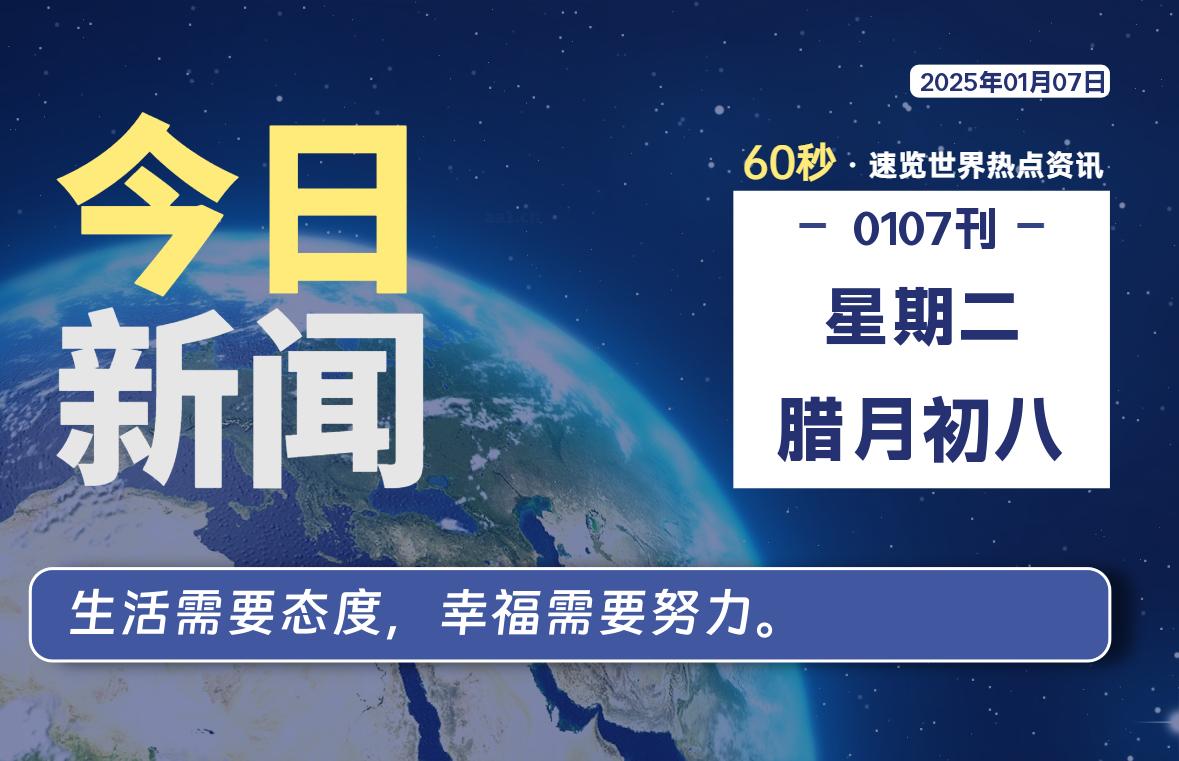 01月07日，星期二, 每天60秒读懂全世界！-网创有米