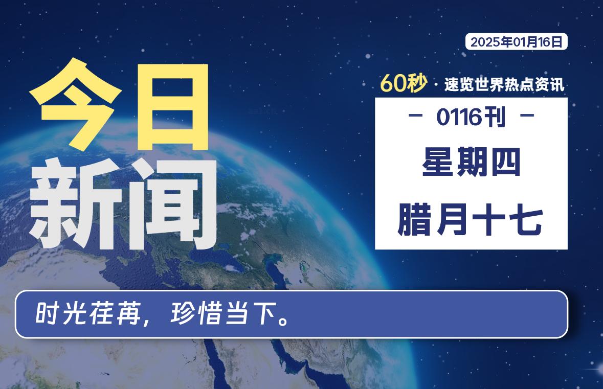 01月16日，星期四, 每天60秒读懂全世界！-网创有米